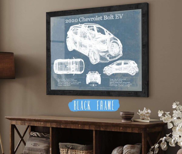 20" x 16" / Black Frame Cutler West 2020 Chevy Bolt EV Blueprint Vintage Auto Print