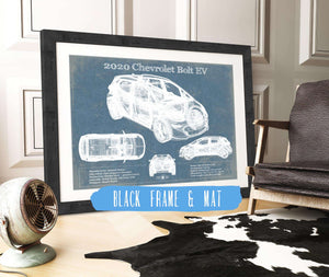 20" x 16" / Black Frame & Mat Cutler West 2020 Chevy Bolt EV Blueprint Vintage Auto Print