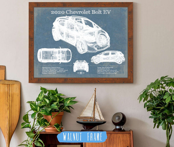 20" x 16" / Walnut Frame Cutler West 2020 Chevy Bolt EV Blueprint Vintage Auto Print