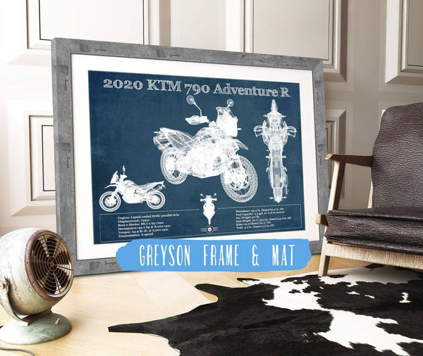14" x 11" / Greyson Frame & Mat Cutler West 2020 Ktm 790 Adventure R Vintage Blueprint Auto Print