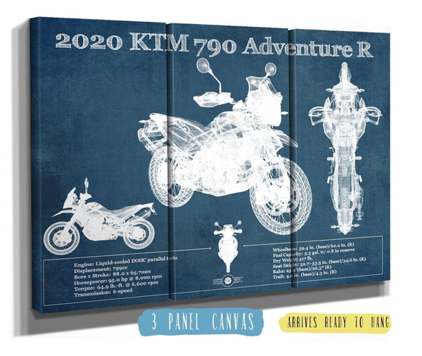 36" x 24" / 3 Panel Canvas Wrap Cutler West 2020 Ktm 790 Adventure R Vintage Blueprint Auto Print