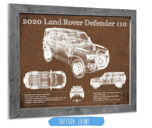 14" x 11" / Greyson Frame Cutler West 2020 Land Rover Defender 110 Vintage Blueprint Auto Print