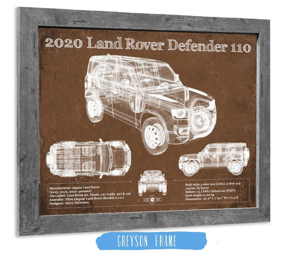14" x 11" / Greyson Frame Cutler West 2020 Land Rover Defender 110 Vintage Blueprint Auto Print