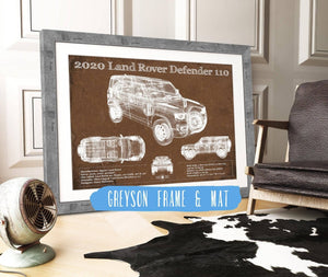 14" x 11" / Greyson Frame & Mat Cutler West 2020 Land Rover Defender 110 Vintage Blueprint Auto Print