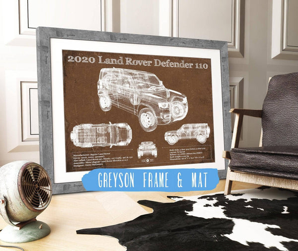 14" x 11" / Greyson Frame & Mat Cutler West 2020 Land Rover Defender 110 Vintage Blueprint Auto Print