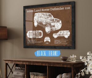 20" x 16" / Black Frame Cutler West 2020 Land Rover Defender 110 Vintage Blueprint Auto Print