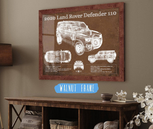 20" x 16" / Walnut Frame Cutler West 2020 Land Rover Defender 110 Vintage Blueprint Auto Print