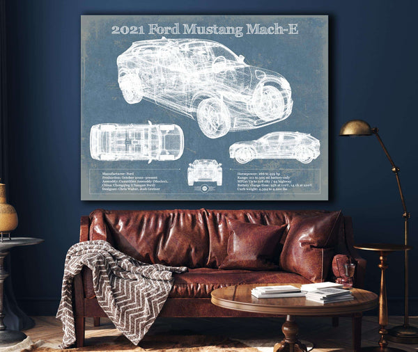 Cutler West 2021 Ford Mustang Mach-E SUV Blueprint Vintage Auto Print