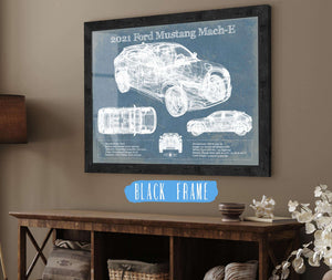 20" x 16" / Black Frame Cutler West 2021 Ford Mustang Mach-E SUV Blueprint Vintage Auto Print