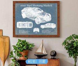 20" x 16" / Walnut Frame Cutler West 2021 Ford Mustang Mach-E SUV Blueprint Vintage Auto Print