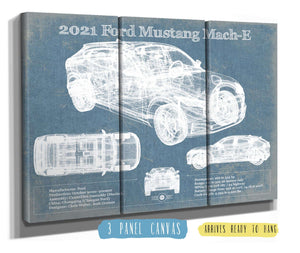 36" x 24" / 3 Panel Canvas Wrap Cutler West 2021 Ford Mustang Mach-E SUV Blueprint Vintage Auto Print