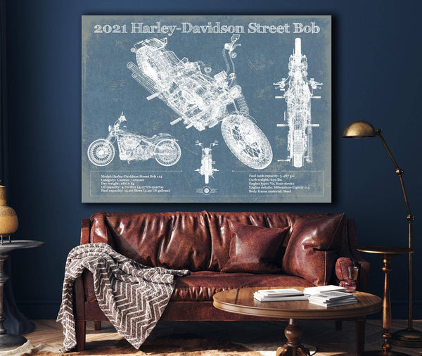 Cutler West 2021 Harley-Davidson Street Bob 114 Blueprint Motorcycle Patent Print