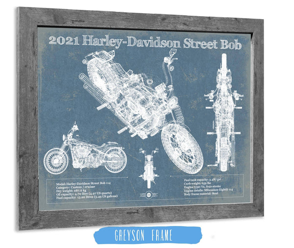 14" x 11" / Greyson Frame Cutler West 2021 Harley-Davidson Street Bob 114 Blueprint Motorcycle Patent Print