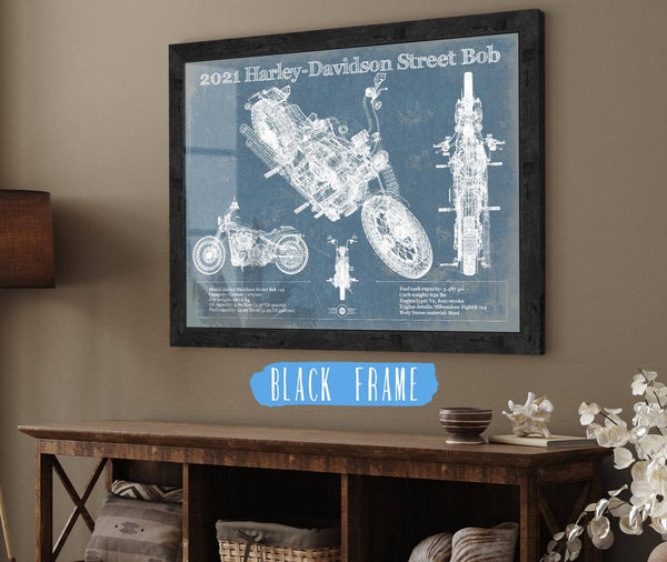 20" x 16" / Black Frame Cutler West 2021 Harley-Davidson Street Bob 114 Blueprint Motorcycle Patent Print
