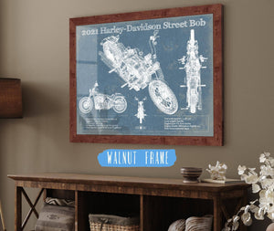 20" x 16" / Walnut Frame Cutler West 2021 Harley-Davidson Street Bob 114 Blueprint Motorcycle Patent Print