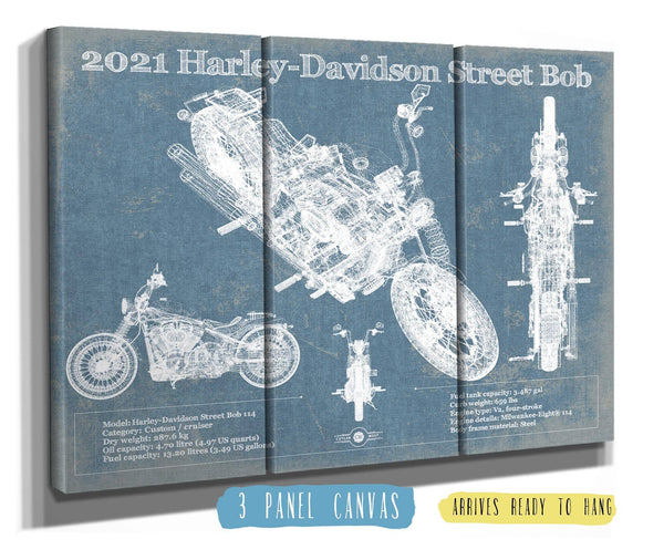 36" x 24" / 3 Panel Canvas Wrap Cutler West 2021 Harley-Davidson Street Bob 114 Blueprint Motorcycle Patent Print