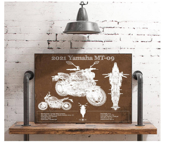 Cutler West 2021 Yamaha Mt 09 Vintage Blueprint Auto Print