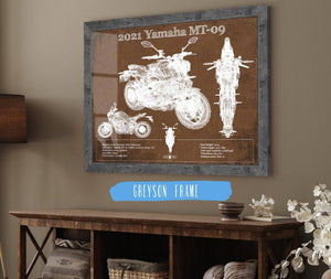 14" x 11" / Greyson Frame Cutler West 2021 Yamaha Mt 09 Vintage Blueprint Auto Print