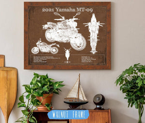 20" x 16" / Walnut Frame Cutler West 2021 Yamaha Mt 09 Vintage Blueprint Auto Print