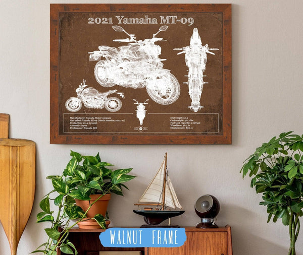 20" x 16" / Walnut Frame Cutler West 2021 Yamaha Mt 09 Vintage Blueprint Auto Print