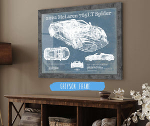 14" x 11" / Greyson Frame Cutler West 2022 McLaren 765LT Spider Blueprint Vintage Auto Print