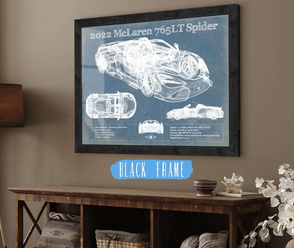 20" x 16" / Black Frame Cutler West 2022 McLaren 765LT Spider Blueprint Vintage Auto Print