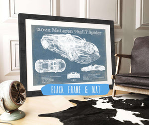 20" x 16" / Black Frame & Mat Cutler West 2022 McLaren 765LT Spider Blueprint Vintage Auto Print