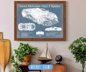 20" x 16" / Walnut Frame Cutler West 2022 McLaren 765LT Spider Blueprint Vintage Auto Print