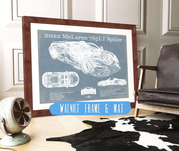 20" x 16" / Walnut Frame & Mat Cutler West 2022 McLaren 765LT Spider Blueprint Vintage Auto Print