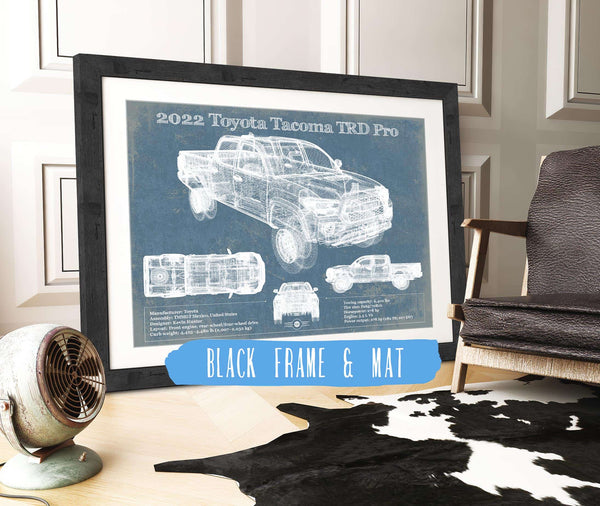 20" x 16" / Black Frame & Mat Cutler West 2022 Toyota Tacoma TRD Pro Blueprint Vintage Auto Print