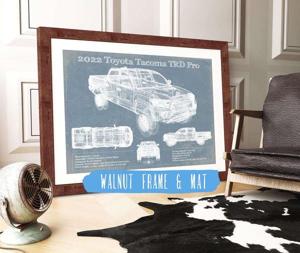 20" x 16" / Walnut Frame & Mat Cutler West 2022 Toyota Tacoma TRD Pro Blueprint Vintage Auto Print