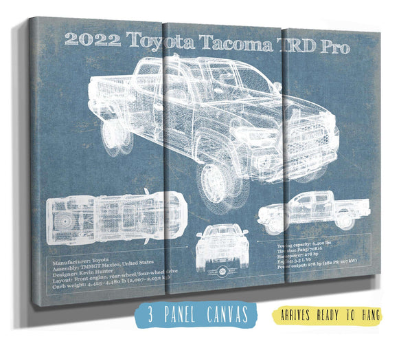 36" x 24" / 3 Panel Canvas Wrap Cutler West 2022 Toyota Tacoma TRD Pro Blueprint Vintage Auto Print
