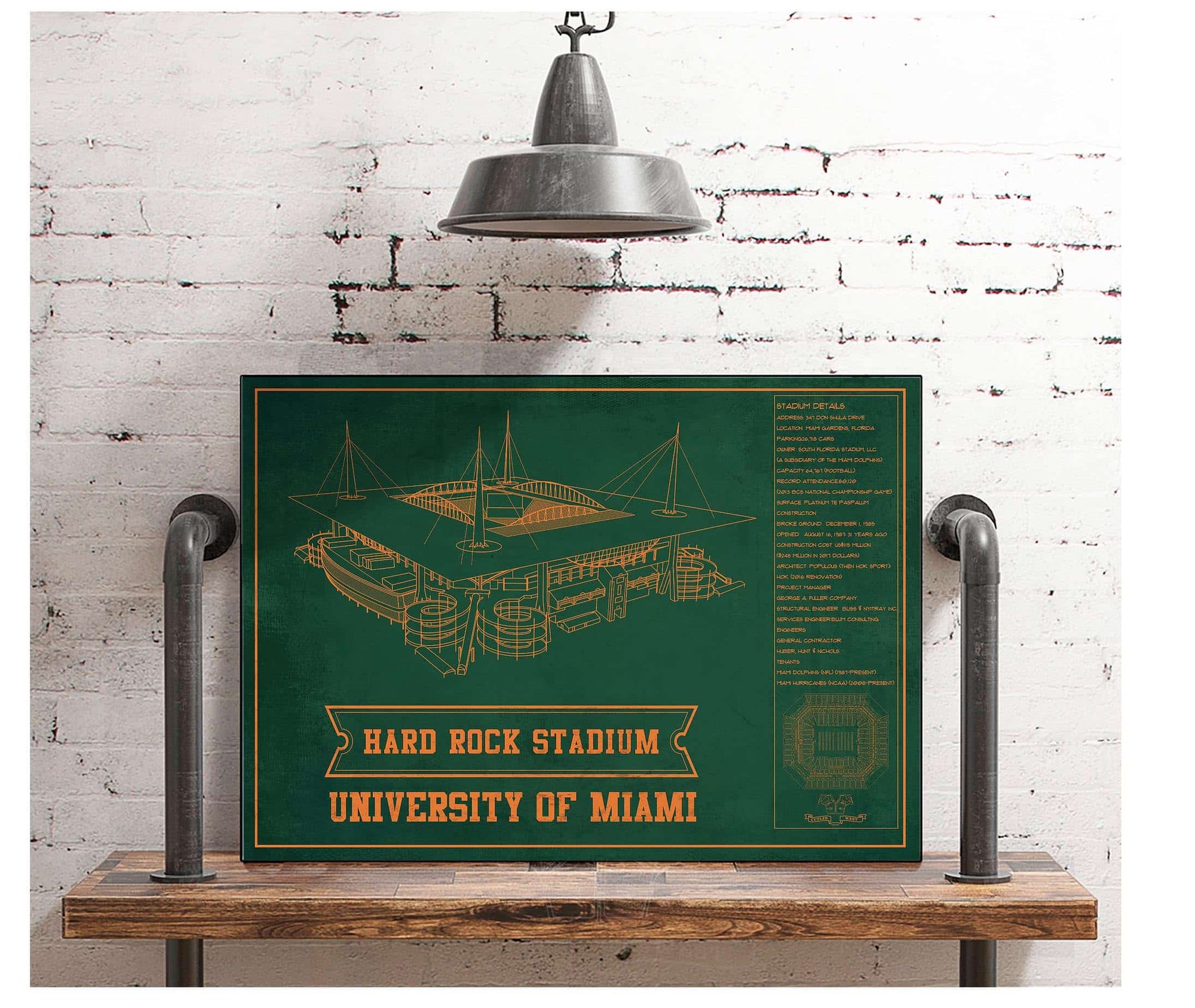 Cutler West Miami Hurricanes - Hard Rock Vintage Football Stadium Blueprint