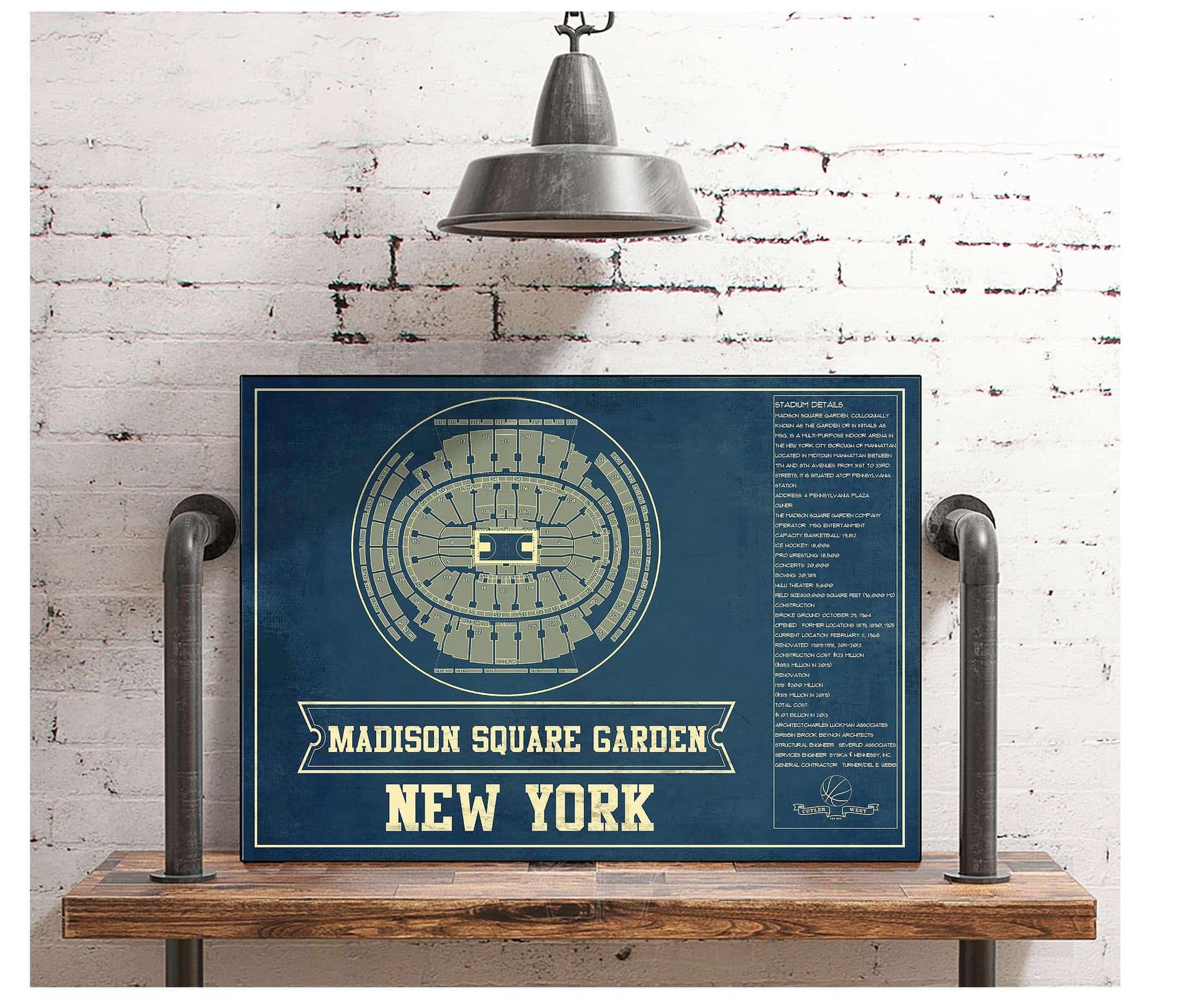 Cutler West New York Knicks - Madison Square Garden Vintage Blueprint NBA Basketball NBA Print