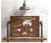 Cutler West M101A1 Howitzer Blueprint Vintage Military Print