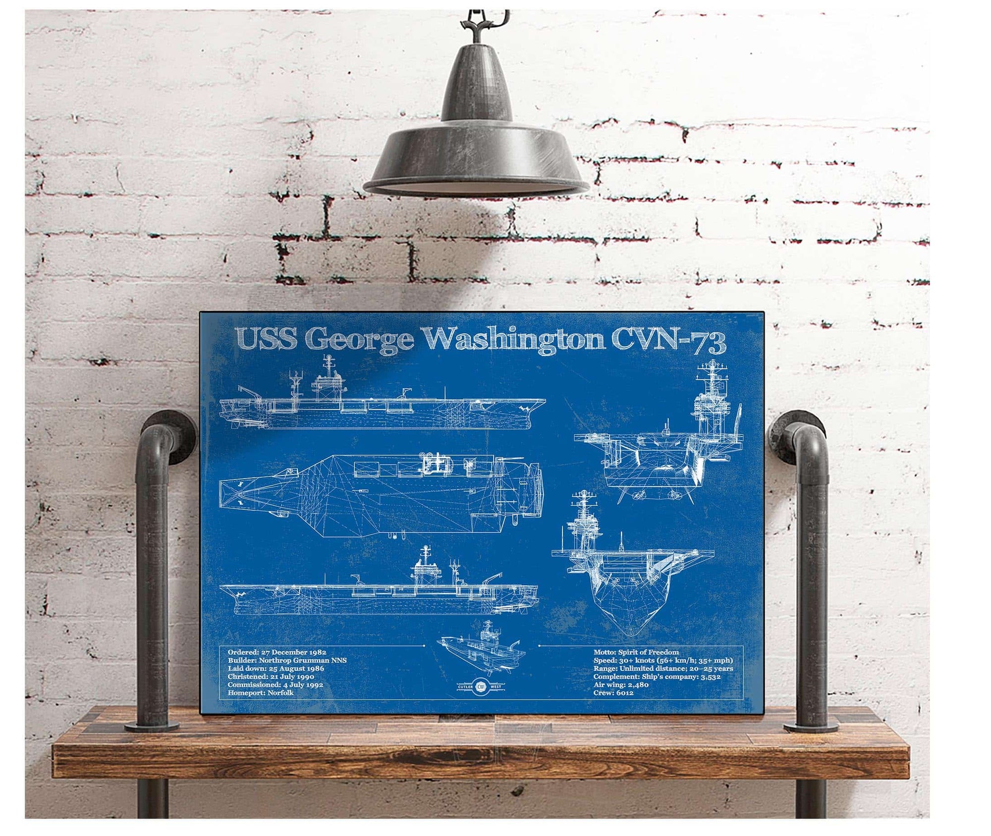 Cutler West USS George Washington (CVN-73) Aircraft Carrier Blueprint Original Military Wall Art - Customizable