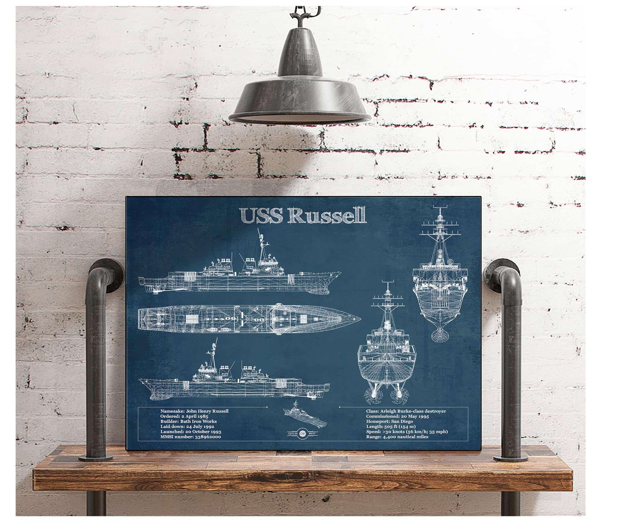 Cutler West USS Russell (DDG-59) Arleigh Burke-class Destroyer Blueprint Original Military Wall Art - Customizable