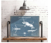 Cutler West Hawker 900XP Vintage Aviation Blueprint Print - Custom Pilot Name Can Be Added