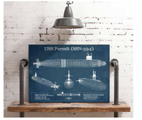 Cutler West USS Permit (SSN-594) Blueprint Original Military Wall Art - Customizable