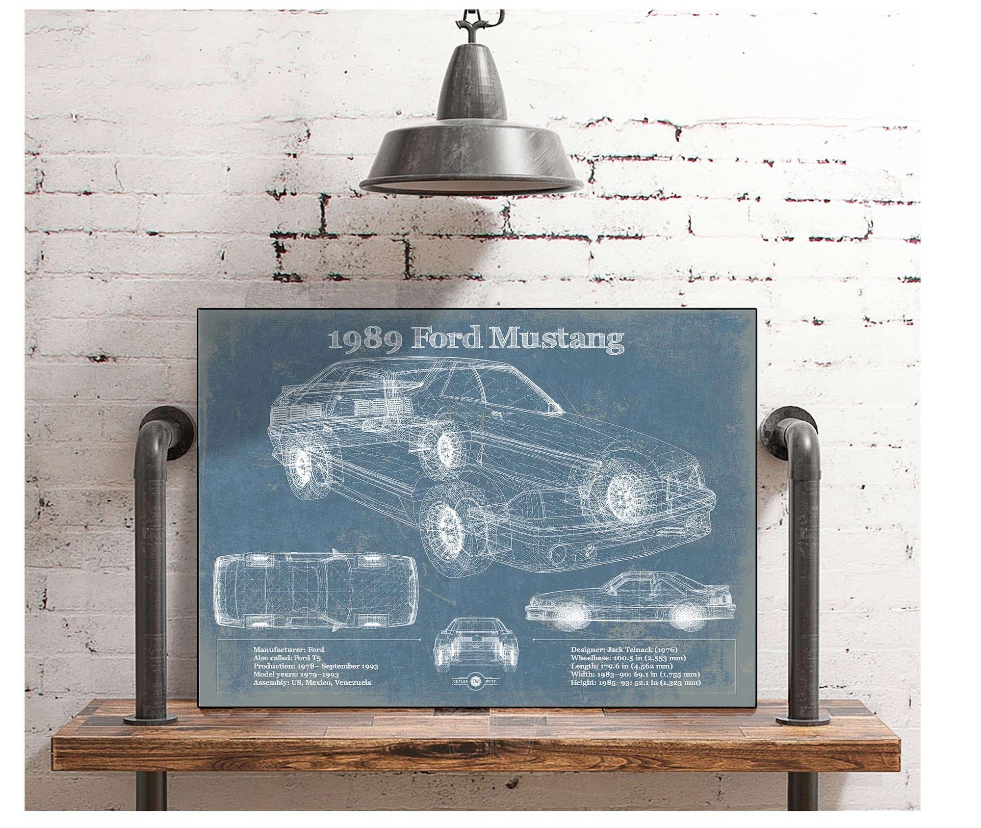 Cutler West 1989 Ford Mustang Vintage Blueprint Auto Print