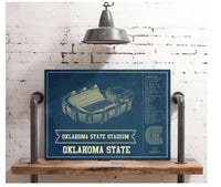 Cutler West Oklahoma State Cowboys Art - Oklahoma State Stadium Vintage Blueprint Art Print