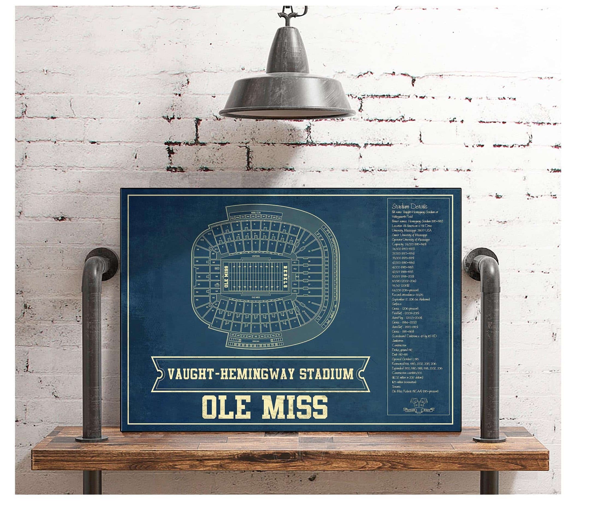 Cutler West Ole Miss Rebels Stadium Art - Vaught-Hemingway Vintage Stadium & Blueprint Art Print