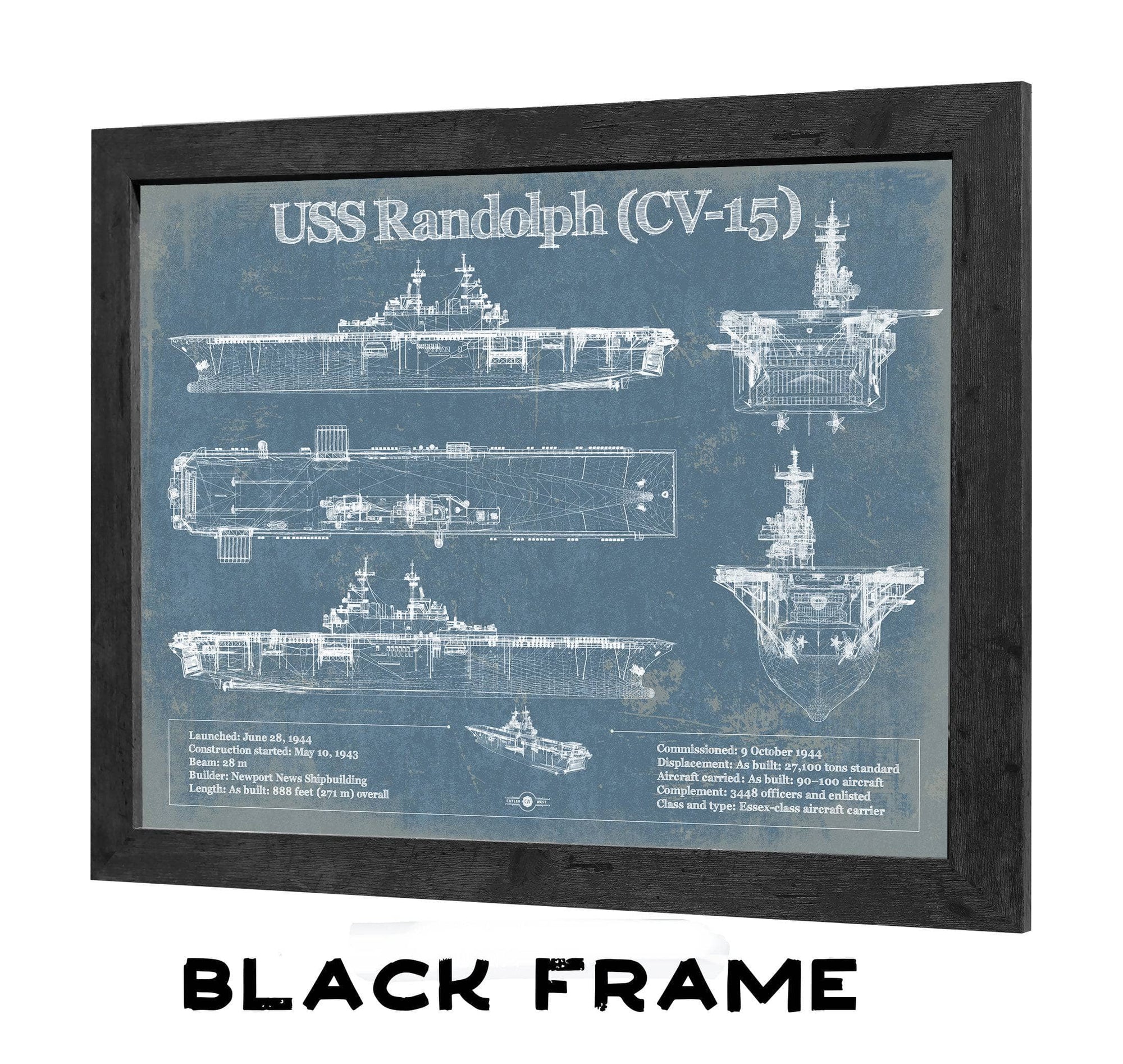 USS Randolph (CV-15) Aircraft Carrier Blueprint Original Military Wall Art - Customizable
