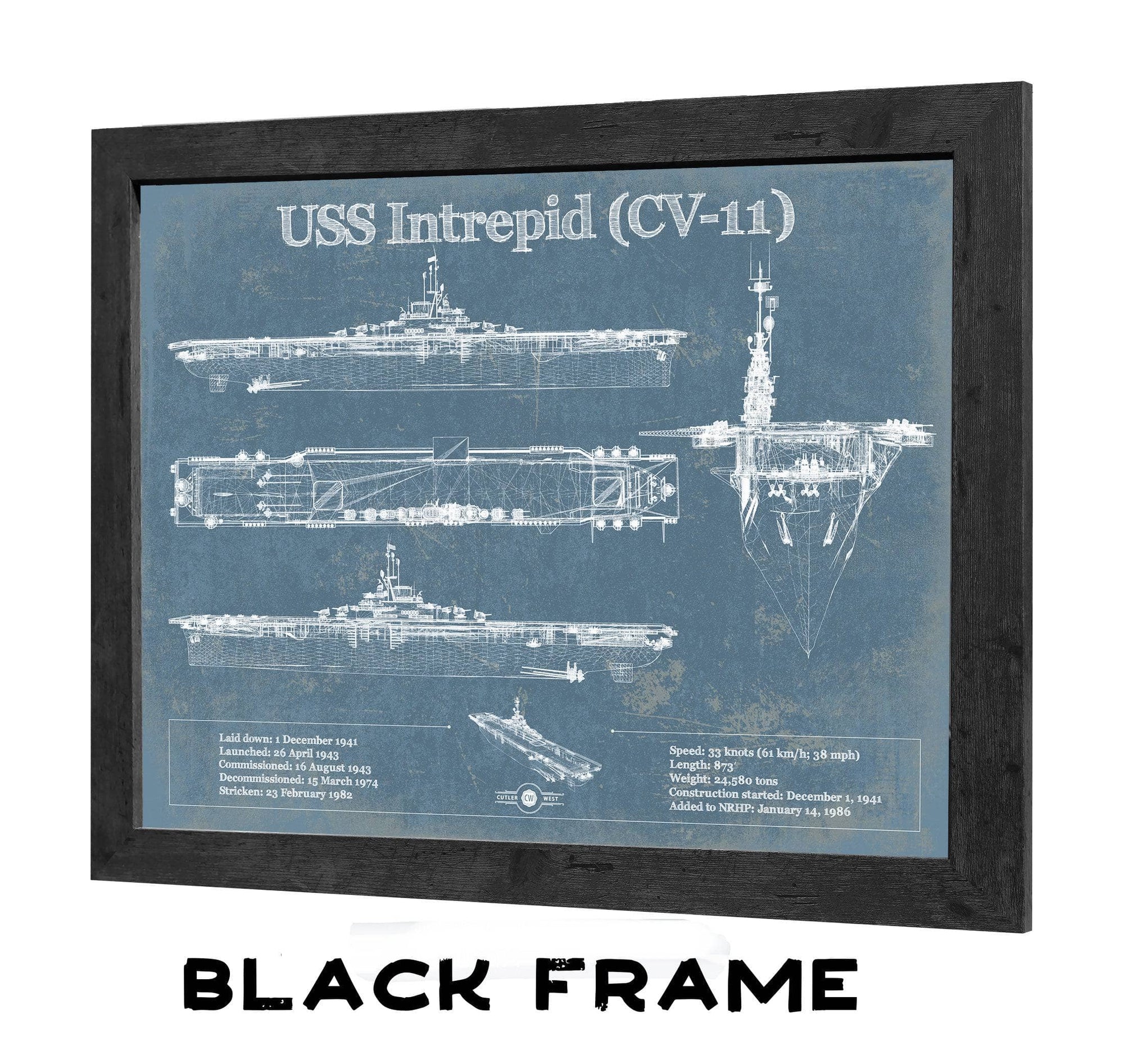 USS Intrepid (CV-11) Aircraft Carrier Blueprint Original Military Wall Art - Customizable