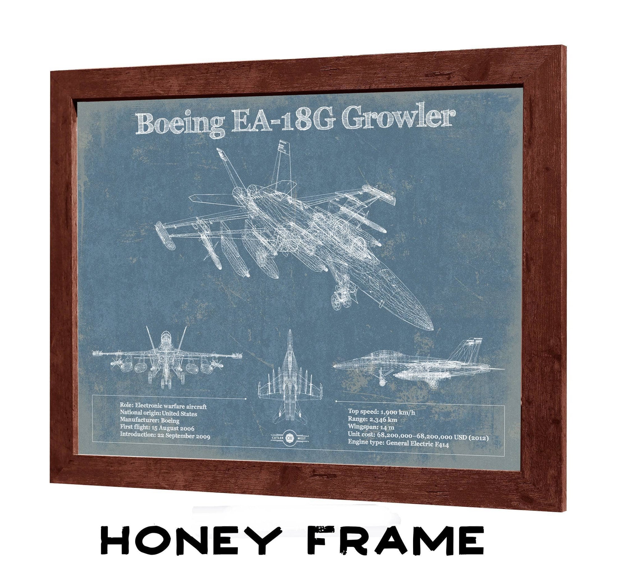 Boeing EA-18G Growler Vintage Aviation Blueprint Military Print - Custom Pilot Name Can Be Added