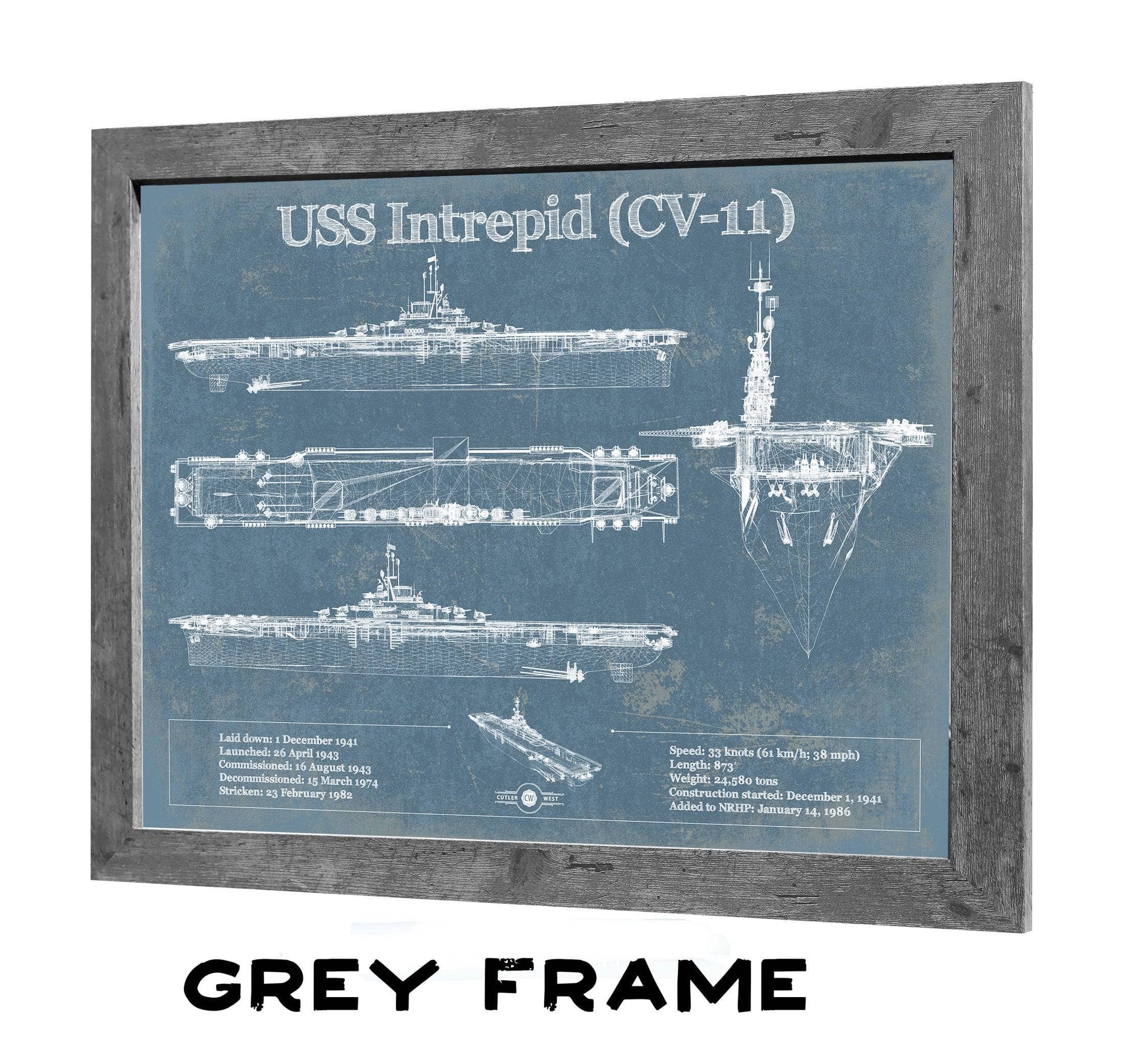 USS Intrepid (CV-11) Aircraft Carrier Blueprint Original Military Wall Art - Customizable