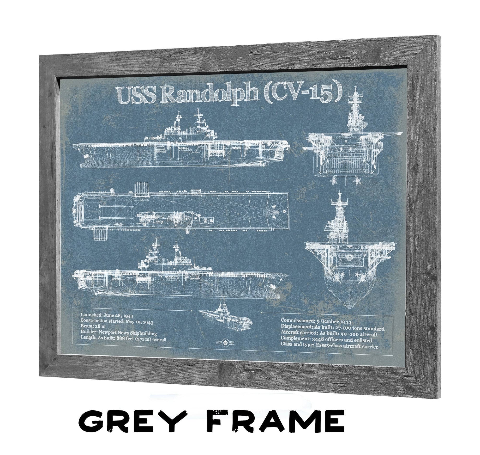 USS Randolph (CV-15) Aircraft Carrier Blueprint Original Military Wall Art - Customizable