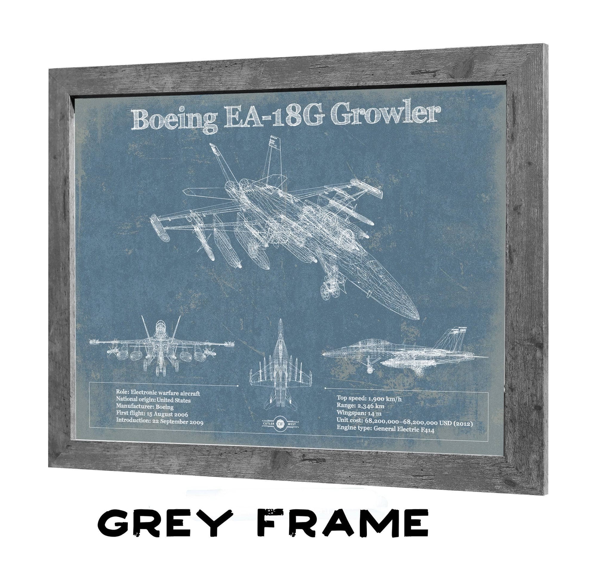 Boeing EA-18G Growler Vintage Aviation Blueprint Military Print - Custom Pilot Name Can Be Added