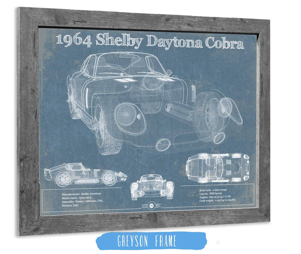 14" x 11" / Greyson Frame Cutler West 64' Shelby Cobra Daytona Blueprint Vintage Auto Print