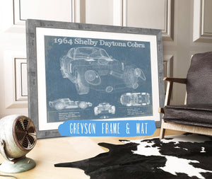 14" x 11" / Greyson Frame & Mat Cutler West 64' Shelby Cobra Daytona Blueprint Vintage Auto Print